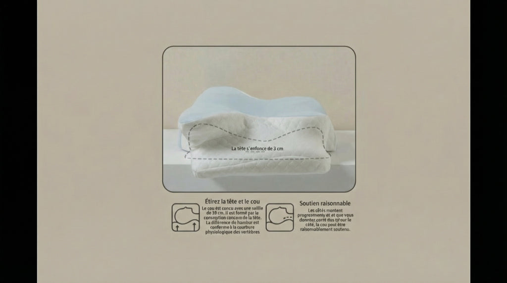 Oreiller cervical™  Soulage les douleurs cervicales & améliore le sommeil.